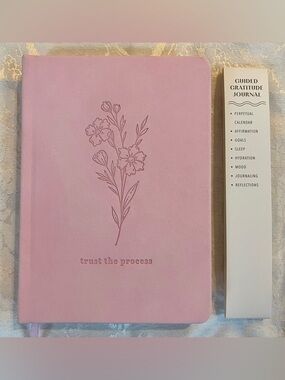 Guided Gratitude Journal with Embossed Floral Design Softcover in Pink NWT